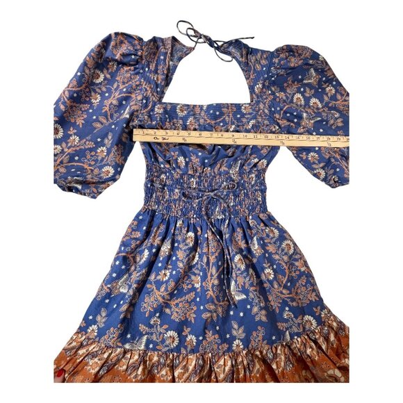 House of Harlow x Revolve Anastassia Blue Boho Floral Puff Sleeve Dress Sz S - Picture 10 of 10
